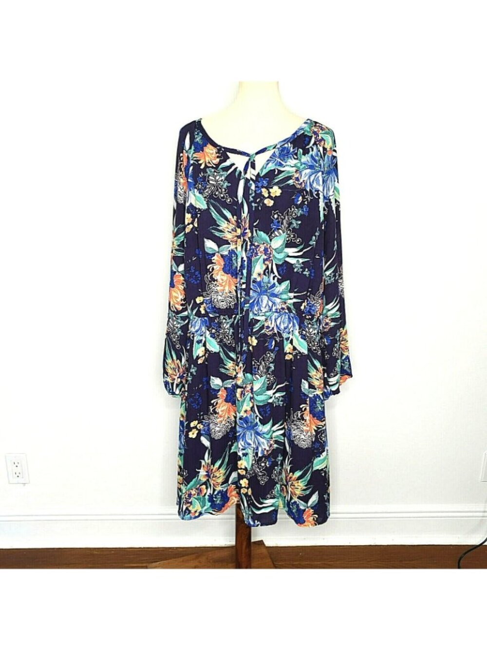 Ava & Viv Womens Navy Floral Print Long Sleeve Sheath Dress Size 3X - Picture 2 of 11